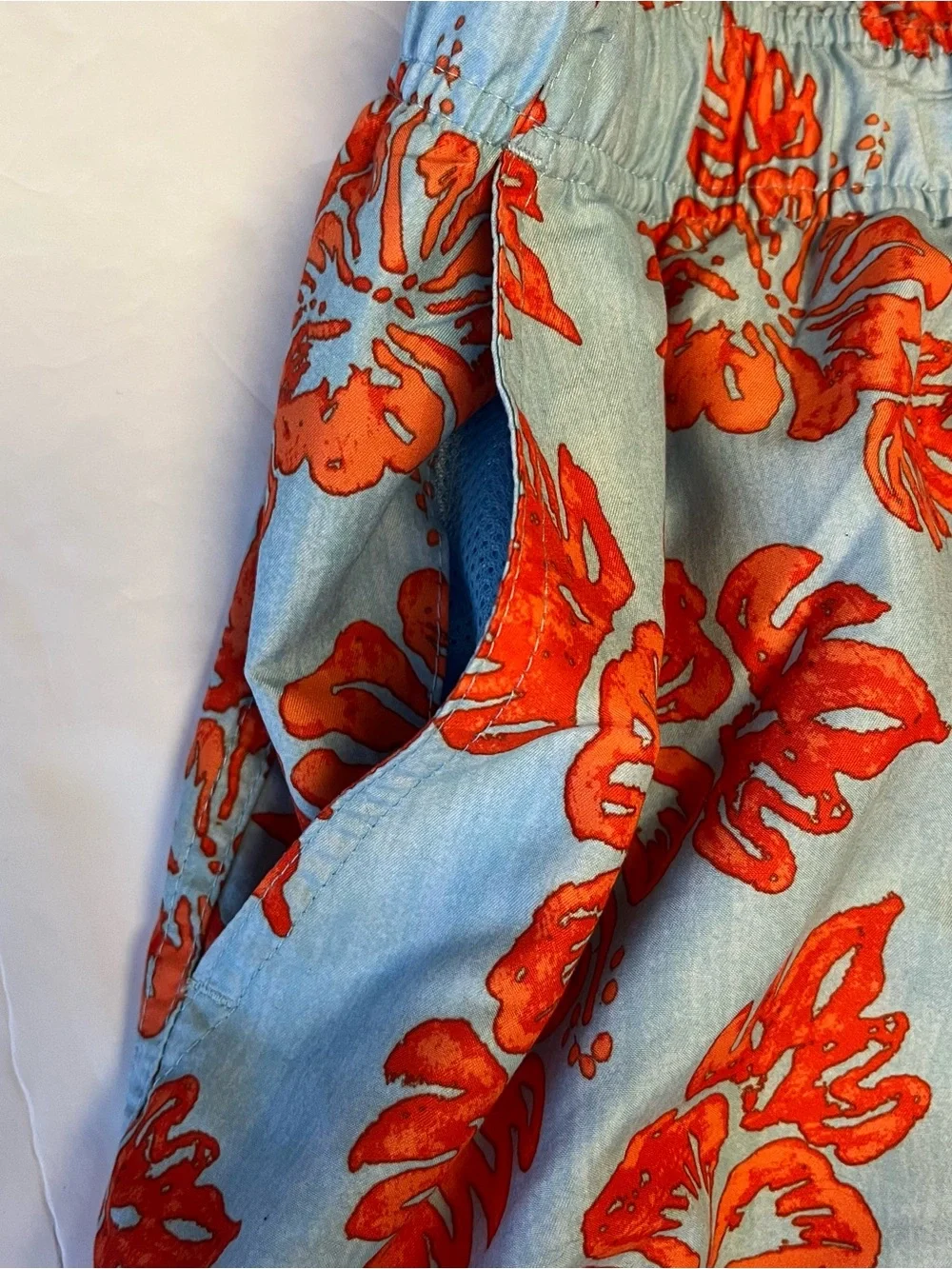 OP Ocean Pacific Men’s Swim Trunks XL Blue Coral Floral Hawaiian Beach